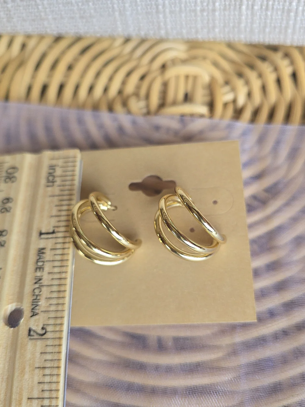 NWOT 18K PVD Yellow Gold Triple-Loop Hoop Earrings - Polished Layered Design